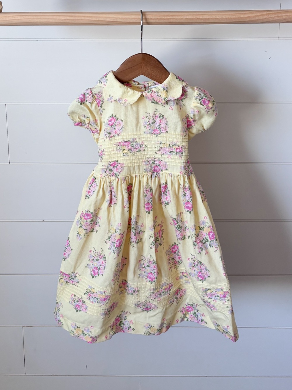 Vintage Laura Ashley Pale Yellow Floral Smocked Dress